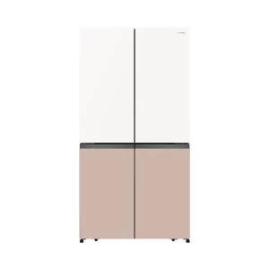 611L Four Door Inverter Refrigerator White & Khaki Glass